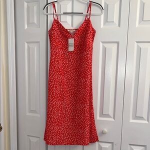 Belle Vannes Dress From ASOS Adjustable Strap Slip Dress In Red With White Flo…